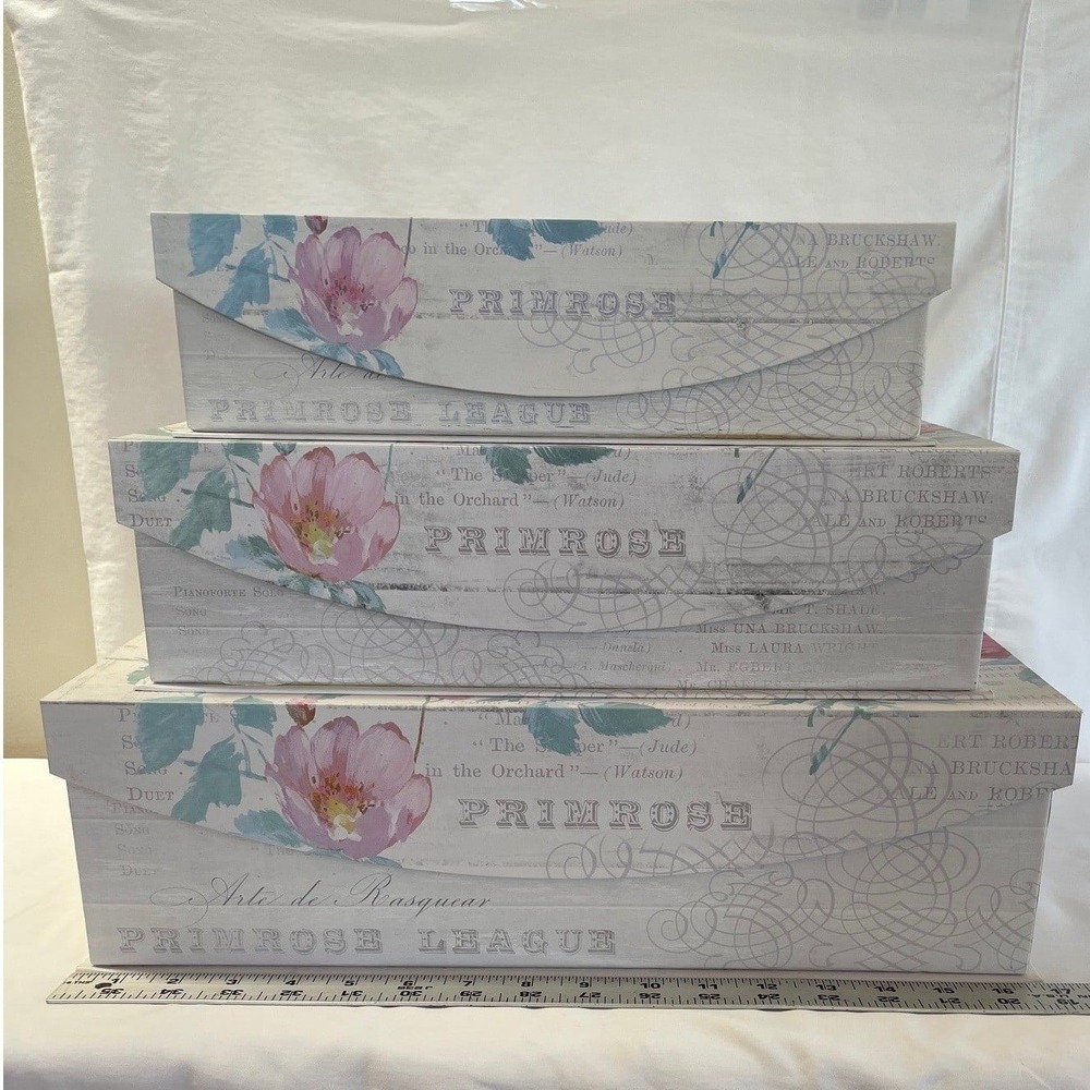 Primrose League Nested Storage Boxes Set of 3 Vintage Floral Decorative Cardbd
